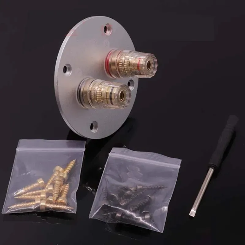 2-Way Round 75mm Aluminum Alloy Audio Speaker Binding Post Crystal Pure Copper Wiring Terminal Banana Plug Connector