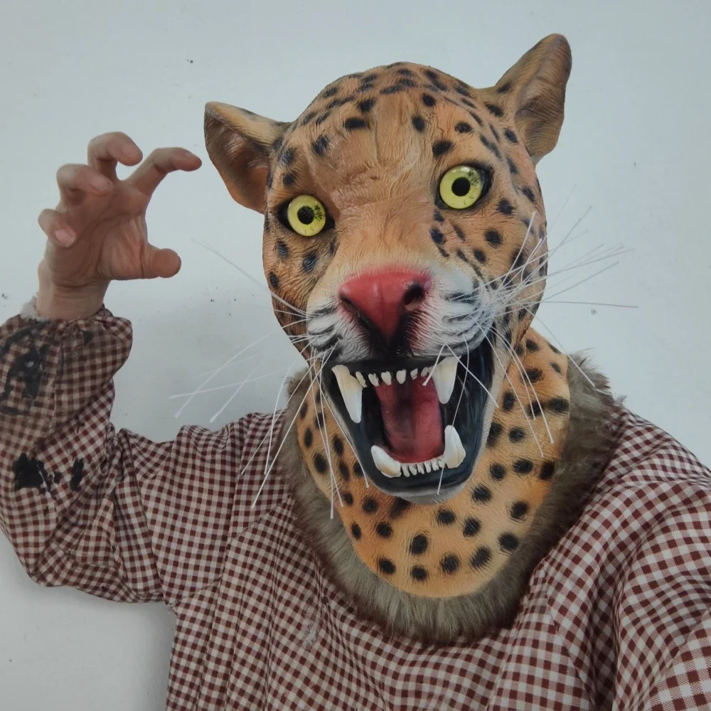 Luipaardmasker Realistisch Cheetah Masker Grappig Volledig Hoofdmasker Wild Dierenmasker voor Halloween Kostuum Cosplay Party Prop