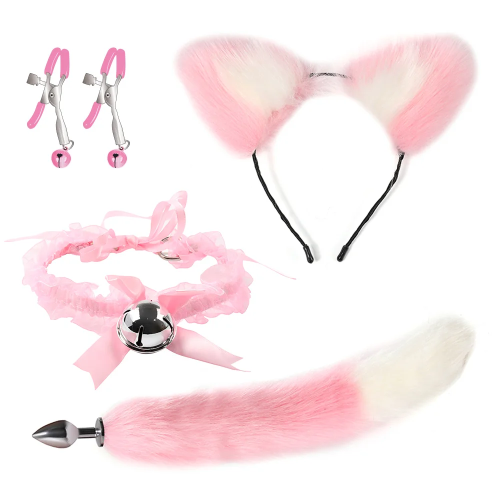 Cosplay Anal Sex Toys Fox Tail Butt Plug Role Play Hair Hoop Cat Choker Fetish Women Nipple Clamps Exotic Accessories For Couple