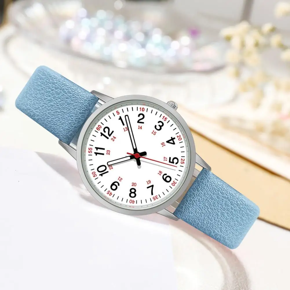 Comfortable Women Watch with Luminous Hands Women\'s Luminous Digital Watch with Soft Faux Leather Strap 24 Hours for Students