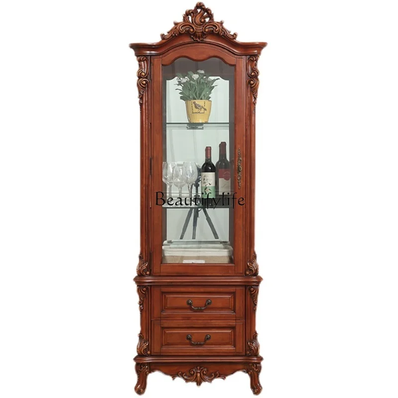 

American all-solid wood luxury storage home living room cabinet against the wall