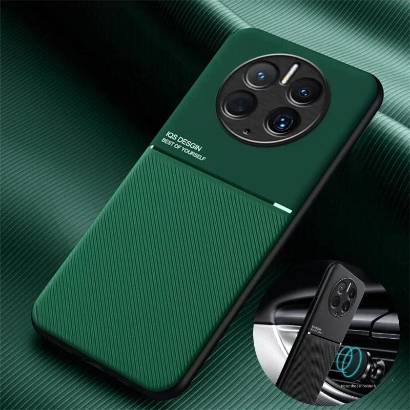 

For Huawei Mate 50 Pro Case Car Magnetic Holder Leather Phone Case For Mate 50 Mate50Pro Soft Silicone Frame Protect Back Cover