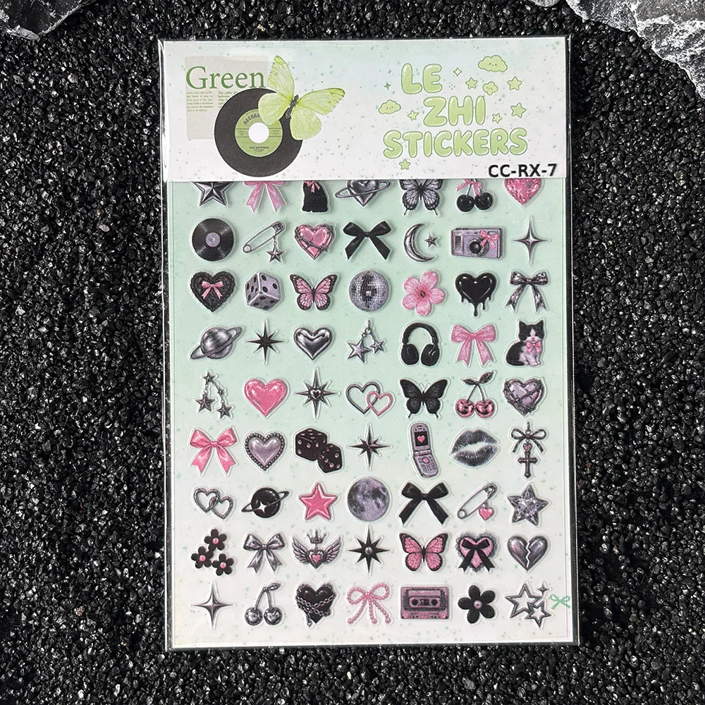 Cool Sweet Gothic Mini Stickers Rose Flower Bow Love Flame Star Butterfly Self Adhesive Manicure Decals Journal Scrapbook Deco