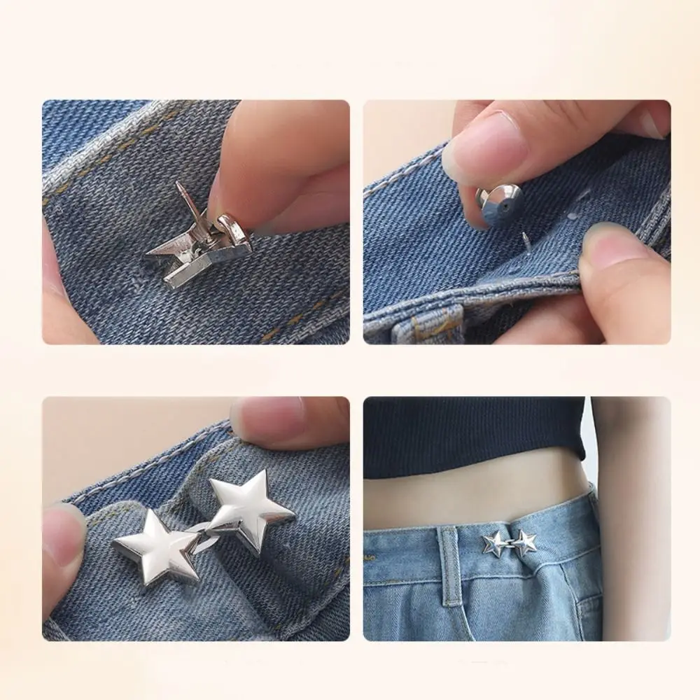 Hebilla de cintura de estrella de aleación para pantalones, pinzas de botón, ajuste de Jean, Clip de cintura dorado