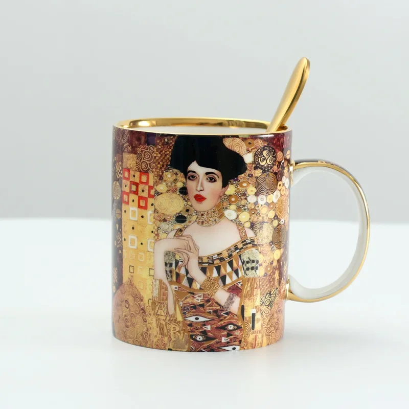 Klimt Kiss Porcelian Mugs Coffee Cups With Spoon Gustav klimt Bone china Wedding Birthday Present Office Drinkware