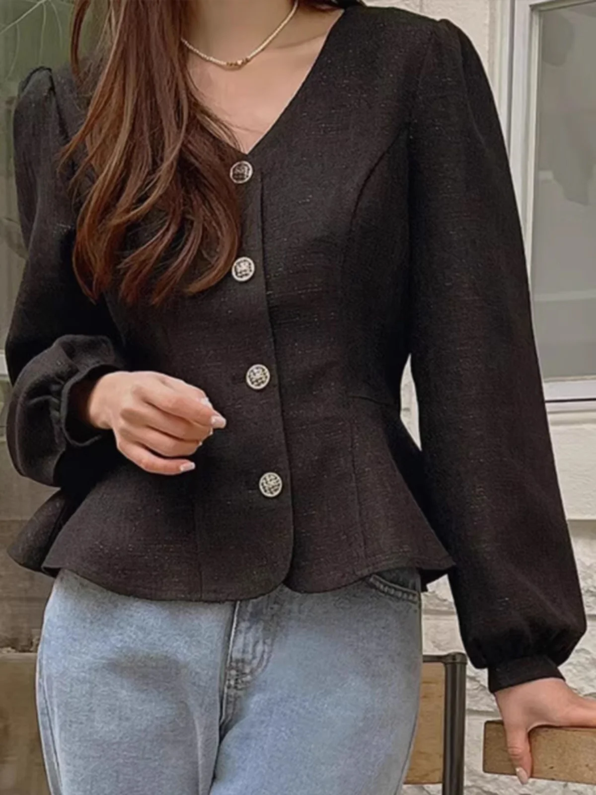 

Autumnal Vintage Women's irt Slim Fit Long Sve V-Ne Lantern Sve Top Faionable Commute Sle Loose Regular Length