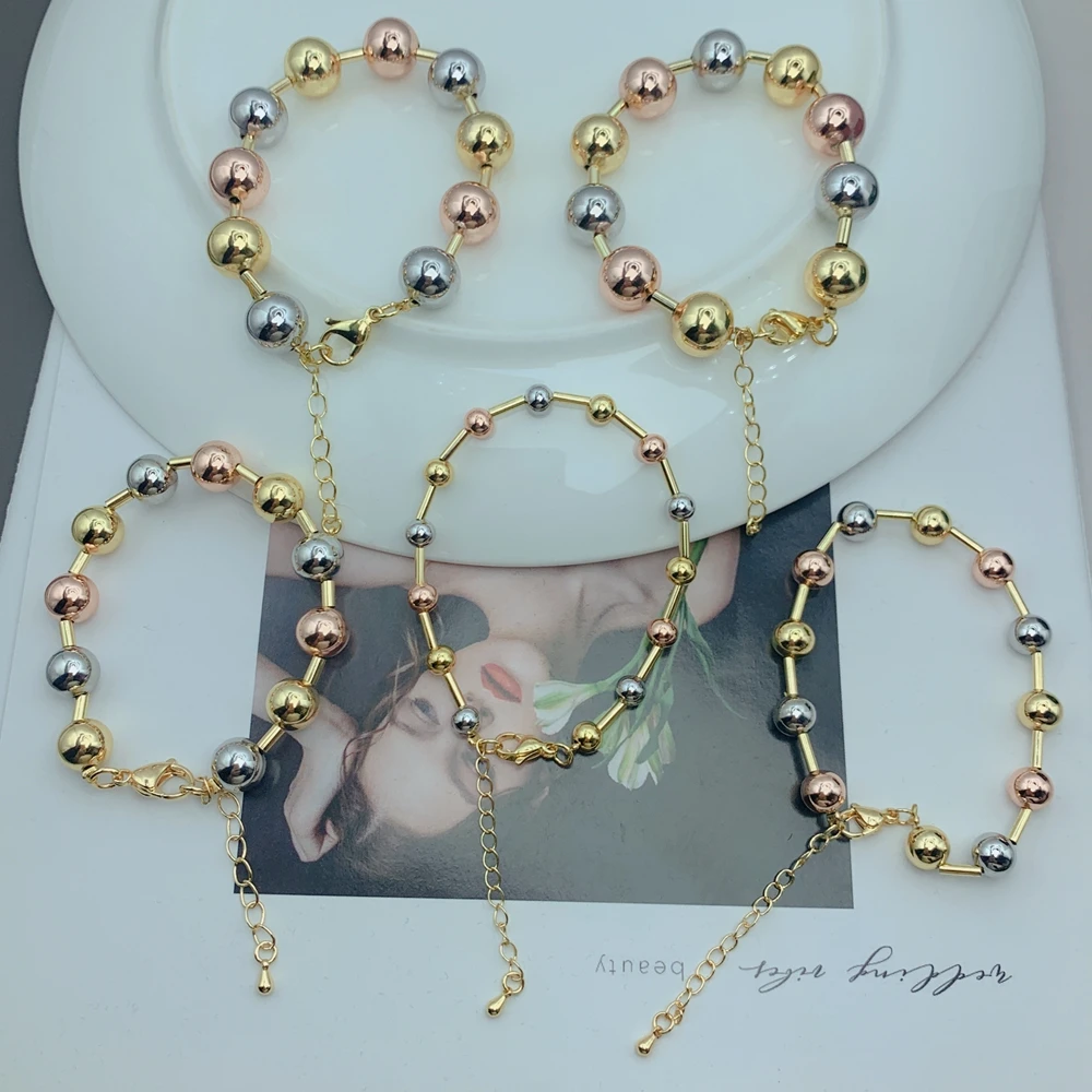 Classic Gold Plated Smooth Copper Round Bead Bracelets For Women Minimalist Design Jewelry Accessories Birthday Party Gifts