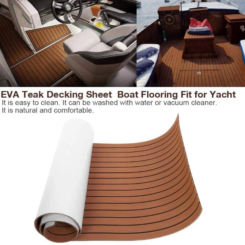 2X Foam Teak Decking Eva Foam Marine Vloeren Faux Boot Decking Sheet Accessoires Marine Bruin Zwart 450X2400x6mm