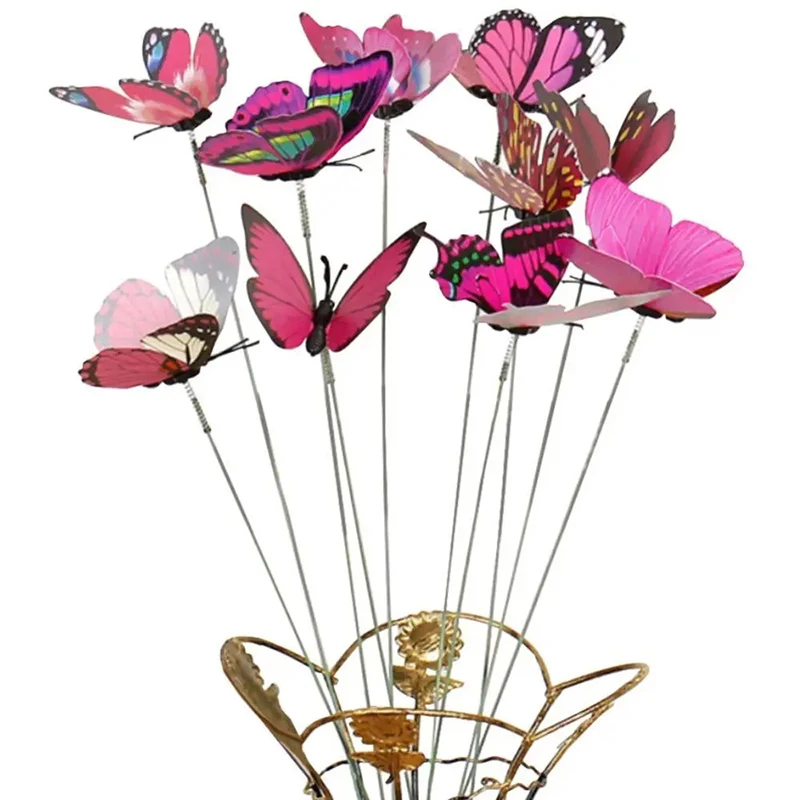 10Pcs/Set Simulation Butterfly Stick Outdoor Garden Flower Pot Decor Ornament Gardening Supplies