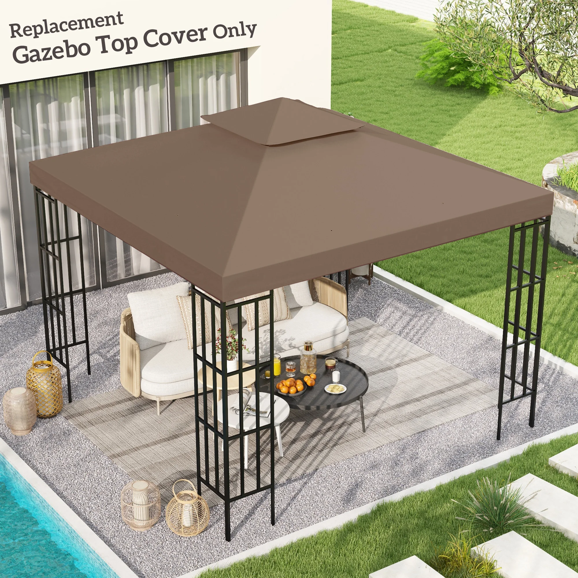 

Gazebo Replacement Canopy for Model 01 -0153, 2-Tier Top Cover for 9.8' x 9.8' Gazebo, Coffee (TOP ONLY)