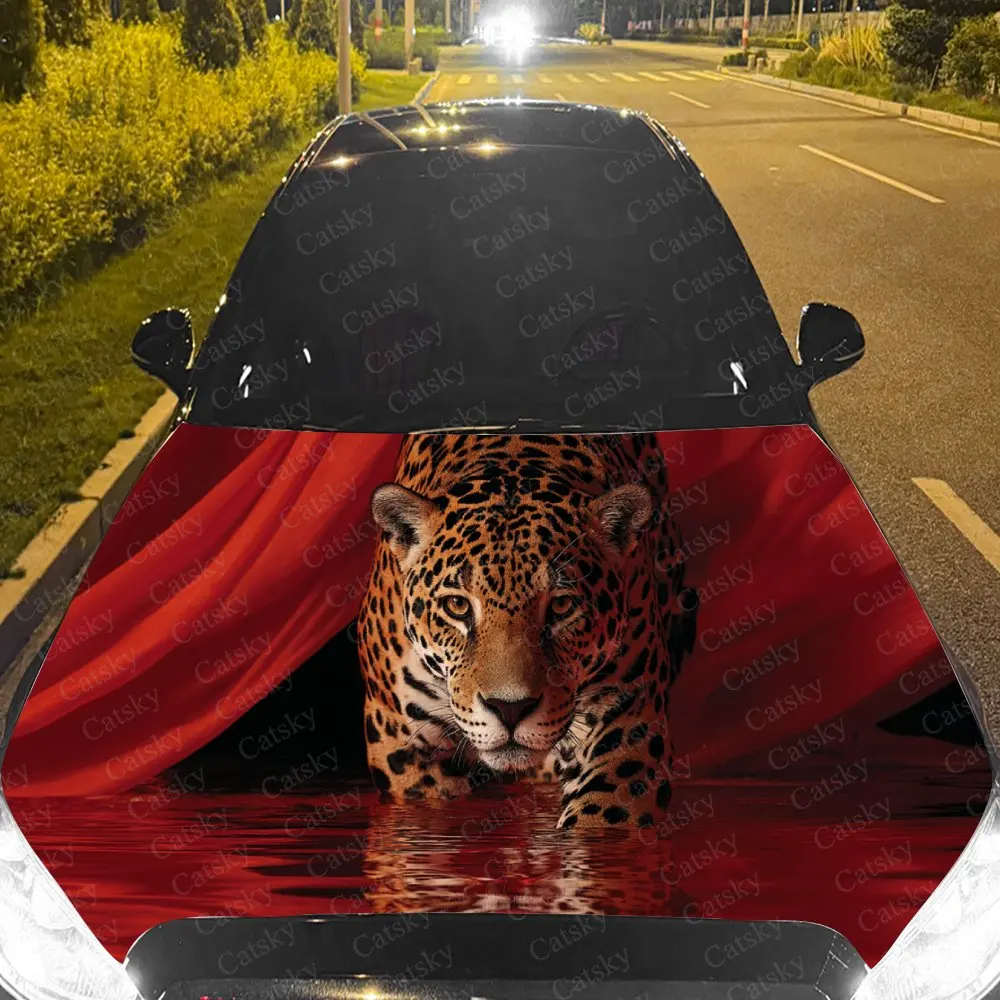

Car Decal Jaguar with Dramatic Red Artistic Fusion, Creating a Striking and Exotic Visual Car Hood Sticker, Waterproof Self - Ad