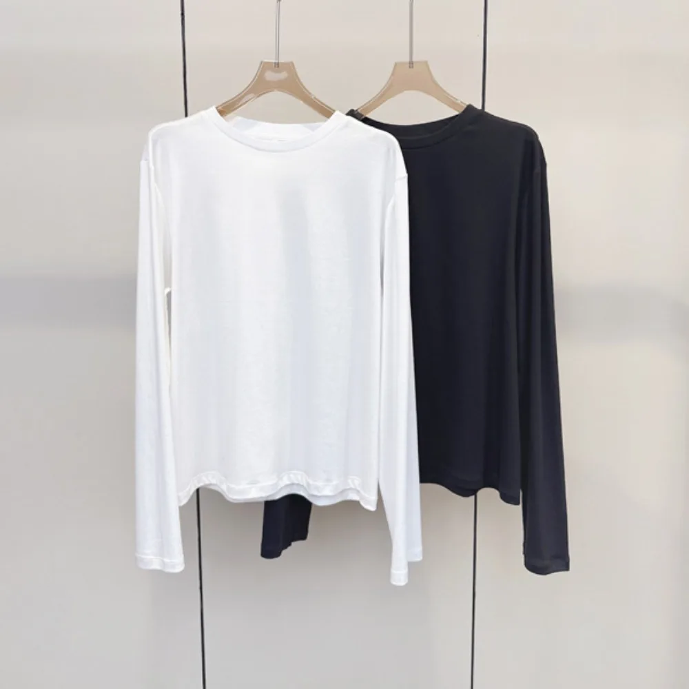 

Spring round neck center-seam pure cotton long-sleeved T-shirt