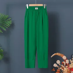 2023 Cotton Linen Ankle Length Pants Women Spring Summer Casual Harem Trousers Black White Elastic Waist Loose Pants