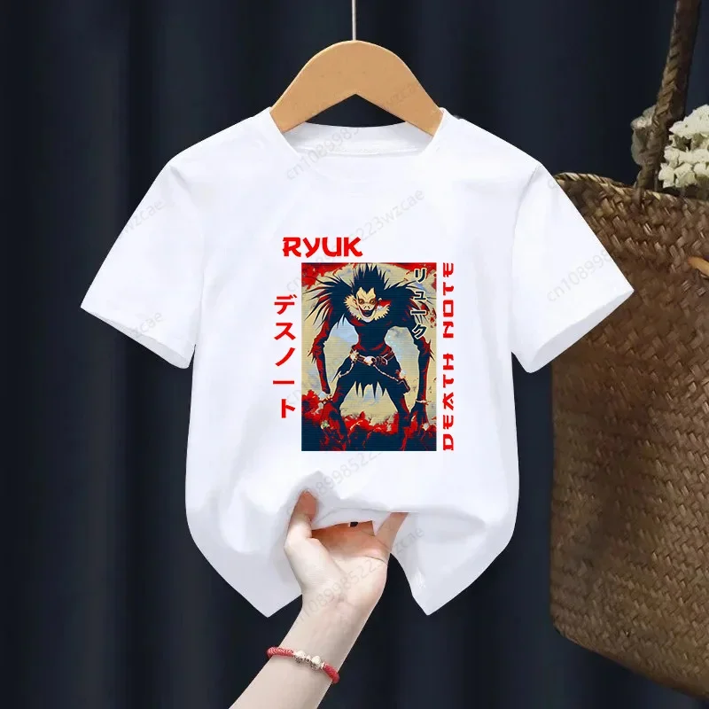 Death Note Cartoon Funny Light Yagami Near Ryuk L Lawliet Print T-shirt Kids Summer O-Neck Tops Boys & Girls White Tshirt