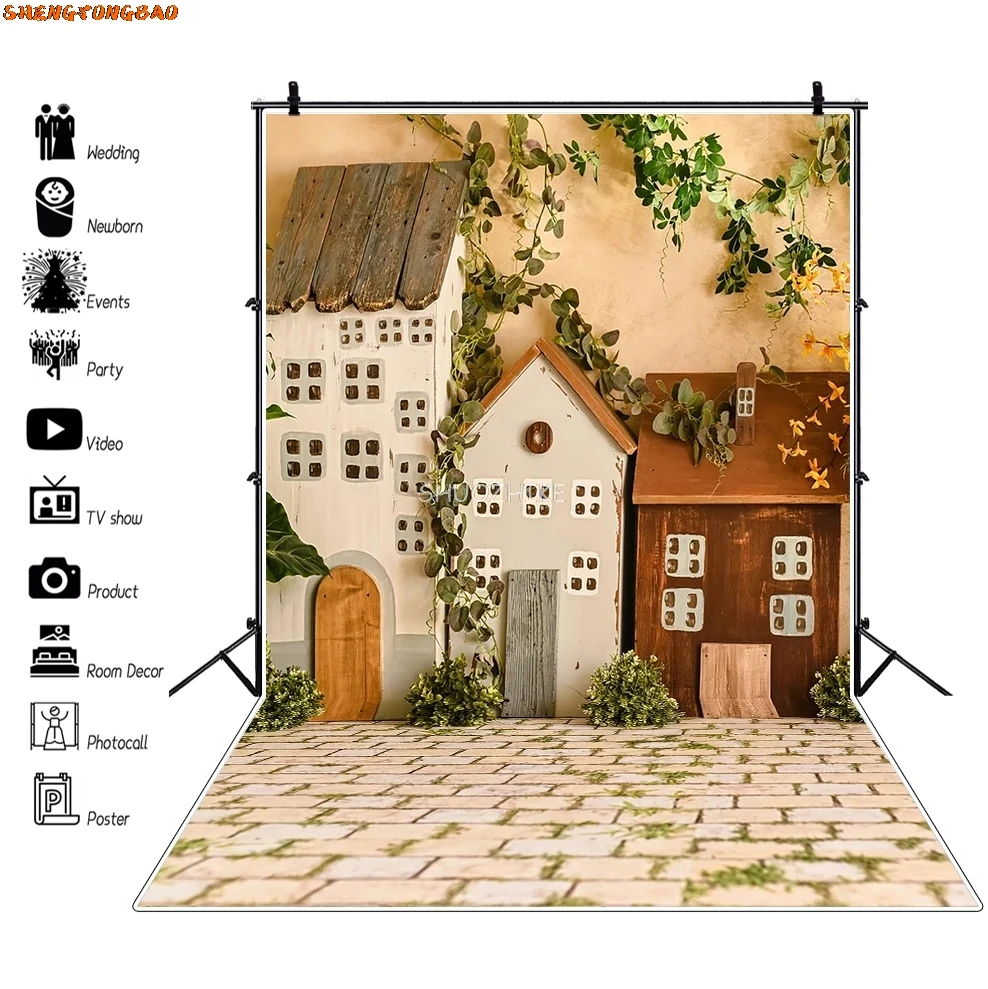 Old Town Potted Flower Vine Alley Corridor House Scenic Photo Backgrounds Photography Backdrops For Photo Studio