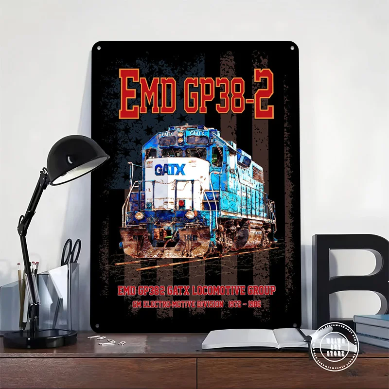 EMD GP38-2 GATX Diesel Locomotive Profile 3D Texture Metal Poster Customized Wall Art Tin Sign Gift for Mancave Home Decor Items
