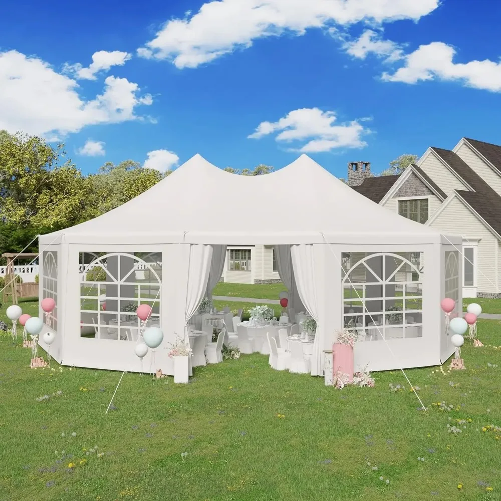 Party Tent, Wedding Tent, Decagonal Heavy Duty Canopy with Removable Sidewalls, Church Windows and Pull-Back Doors