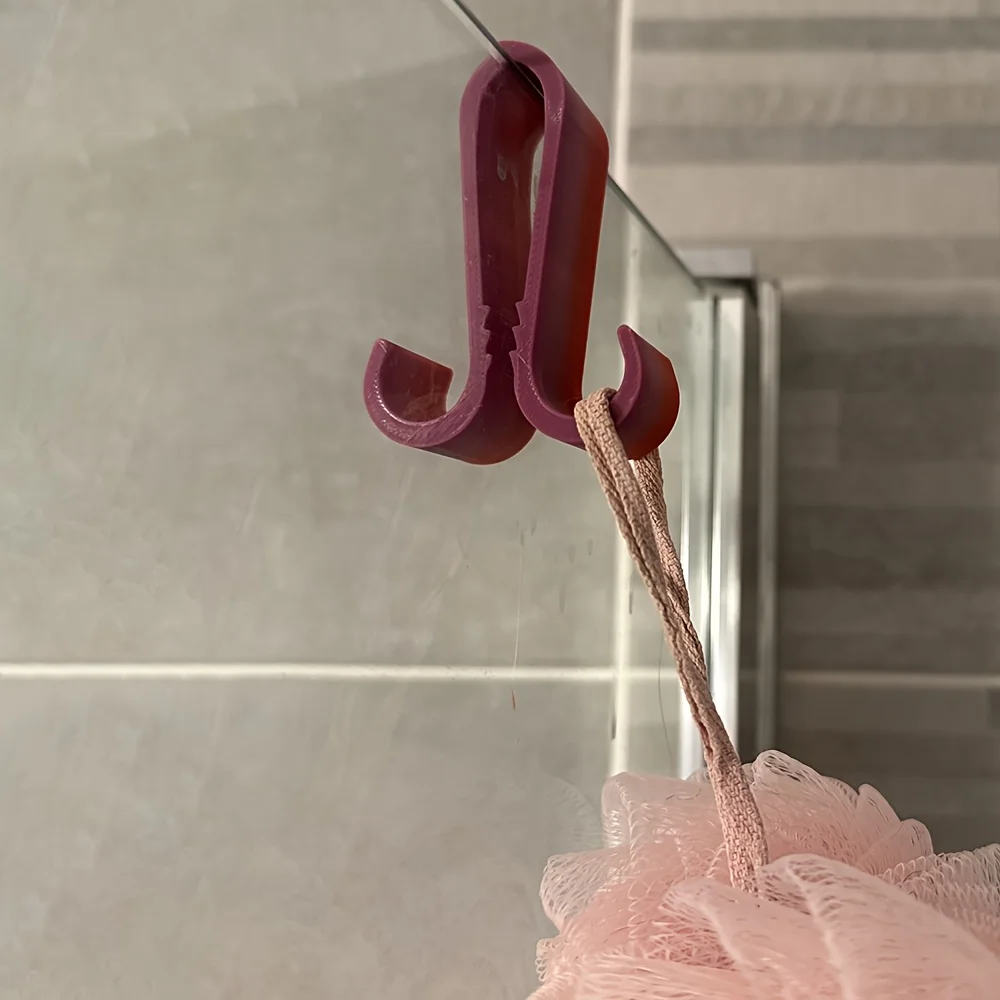 Set of 2 Double Hooks Punch-Free Waterproof Bathroom Storage Hook Rust Resistant Portable Towel Bathrobe Holder For Shower Door