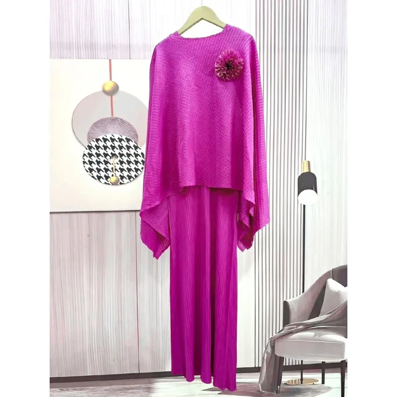 Capa plissada xale top meia saia conjunto de 2 peças miyake stretch plus size temperamento feminino deslocamento diário ocasiões de negócios