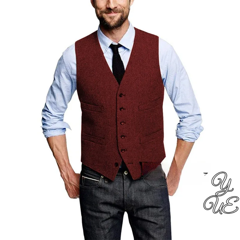 

Men's Suit Vest Single Breasted Woolen Men's Vest Slim Fit Casual Fashion Versatile Formal Business Vest