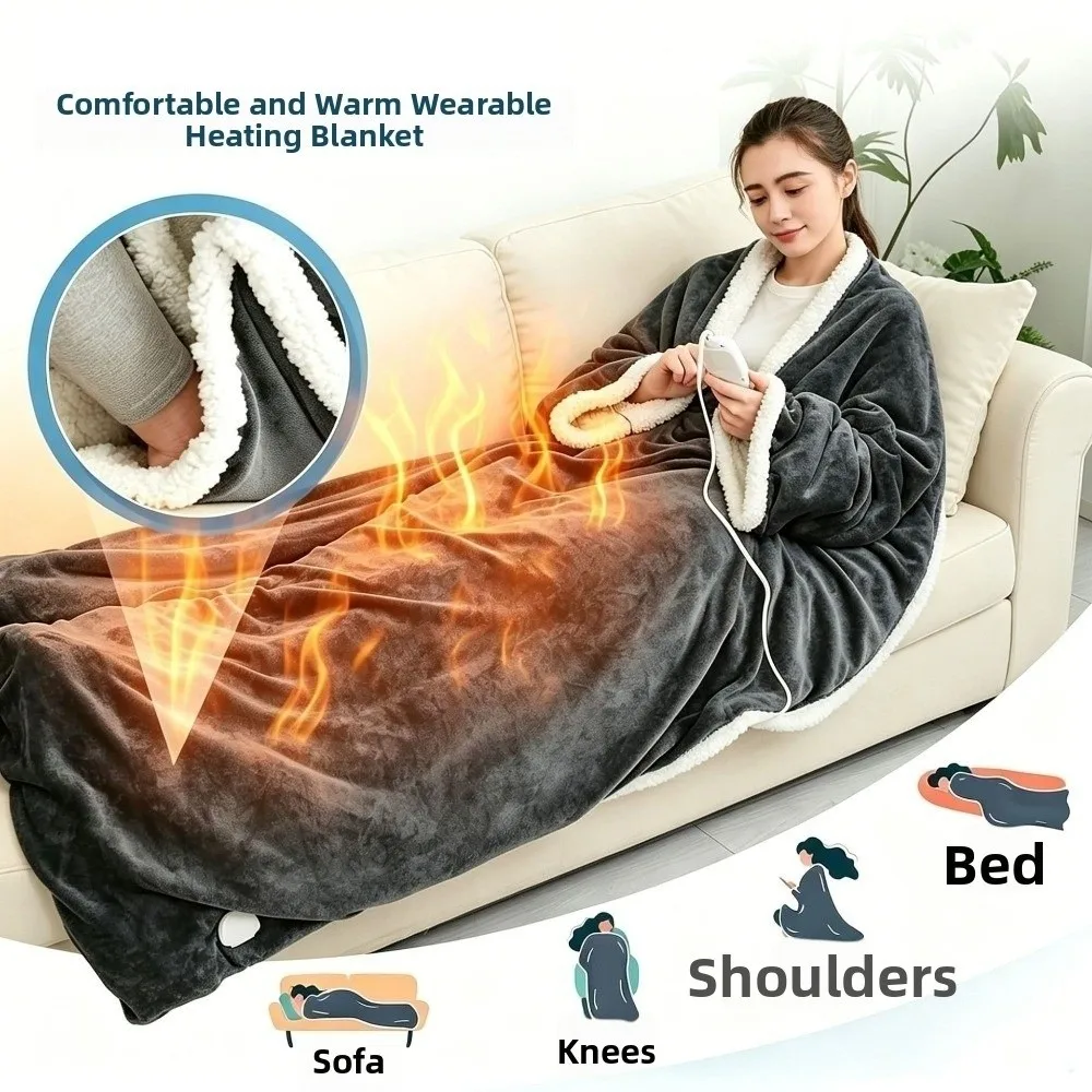6-8 Heat Levels Electric Wearable Heated Blanket Constant Temperature Skin Friendly Flannel Heating Pad Fast Heating