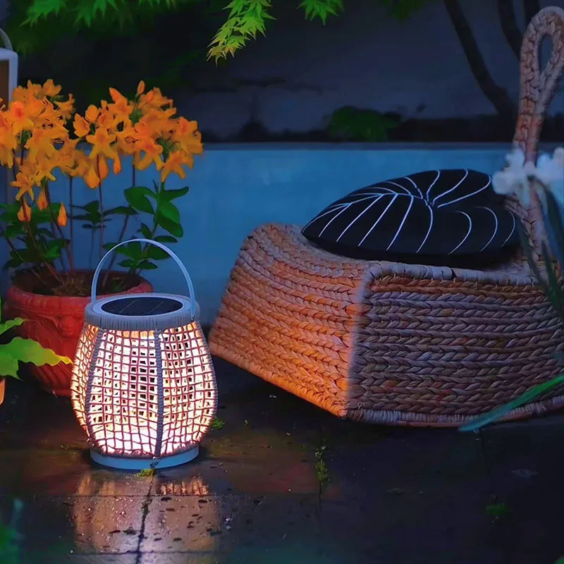 Lawn camping rattan woven portable light LED courtyard landscape floor lamp IP54 outdoor solar garden lamp