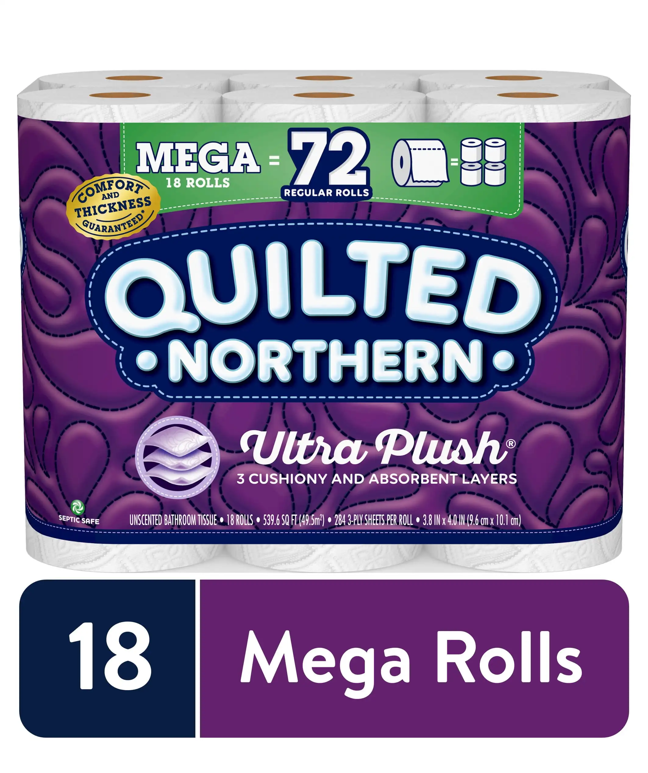 

Ultra Plush Toilet Paper, 18 Mega Rolls Each soft, smooth, silky 3-ply sheet gives us the most luxurious experience