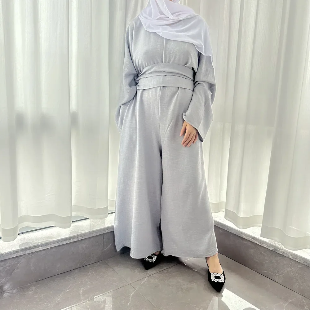 Ramadan Donne Musulmane Manica Lunga Allentato Pantaloni a Gamba Larga Tuta Cintura Islam Abbigliamento Turchia Caftano Dubai Abaya Eid Pagliaccetto Tuta