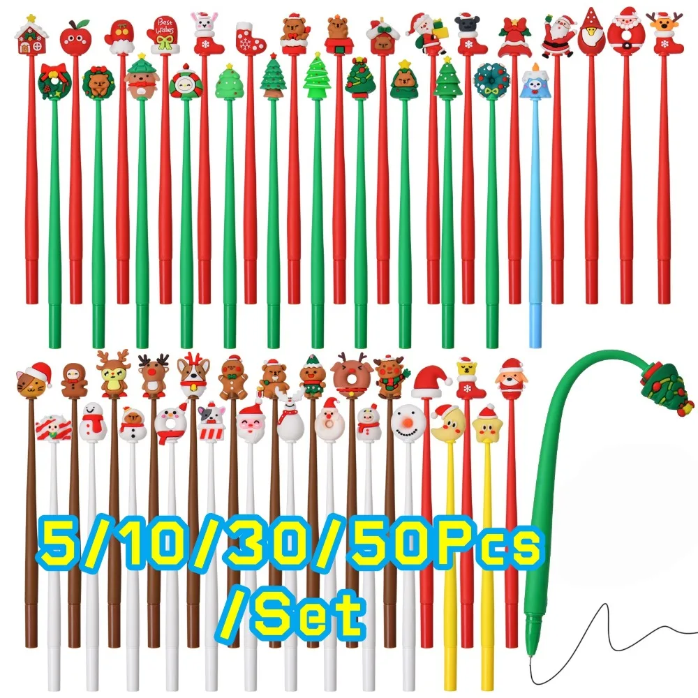 

5-50 шт. смешанные рождественские ручки с мультяшными чернилами, ручка для письма, детский новогодний подарок, канцелярские принадлежности, 2025 год, товары для декора рождественской вечеринки