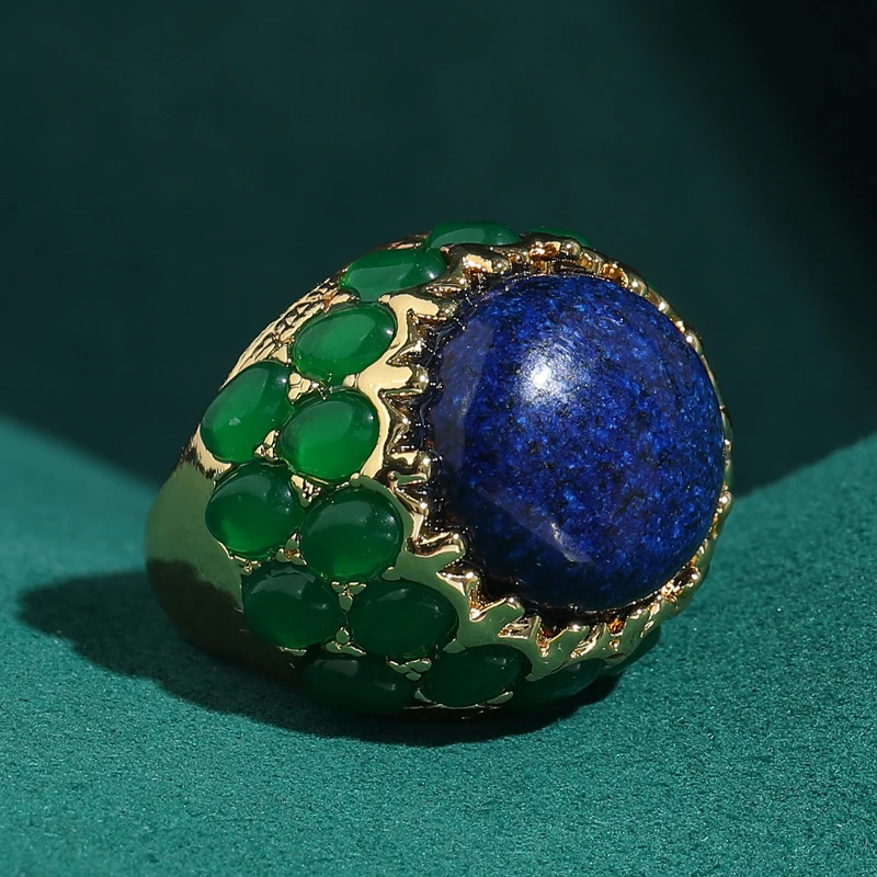 Vintage Large Natural Lapis Lazuli Stone Rings Antique Dense Green Glasses Beads Yellow Retro Designer Jewelry Luxury New 2026