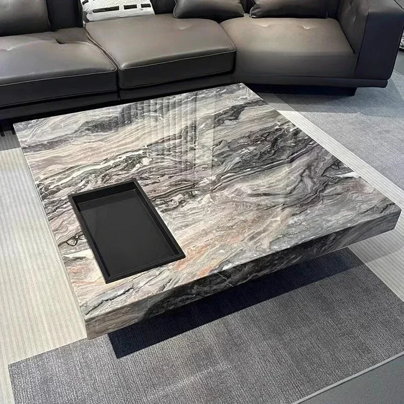 Imported Italian light luxury marble rock slab coffee table villa living room modern simple square luxury stone