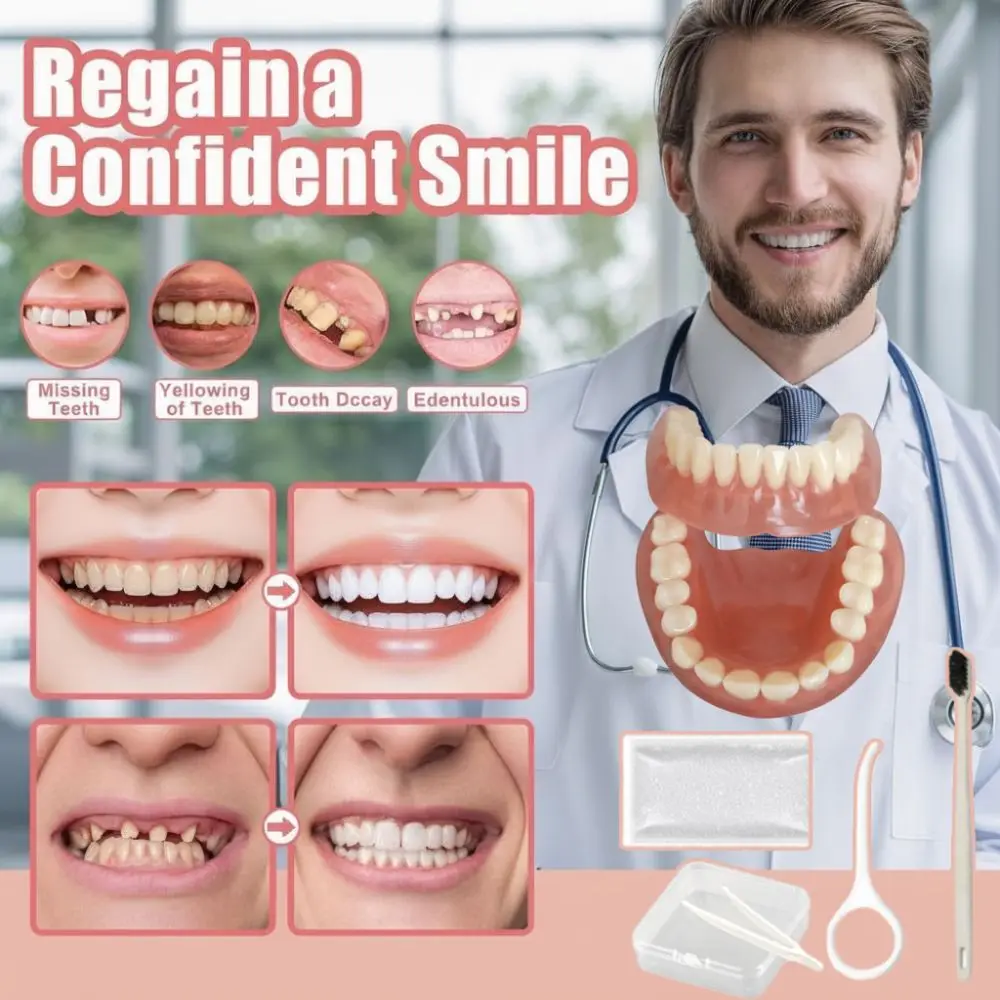 Soft Silicone Silicone Dentures Upper & Lower Dentures Silicone Reline False Teeth Lifelike Natural Teeth Comfortable Fit