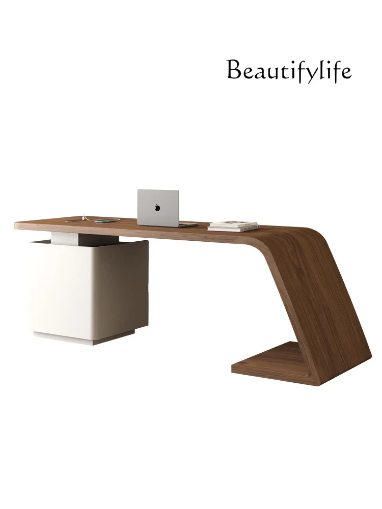 

Walnut color Italian minimalist solid wood desk light luxury modern study desk premium consultation table