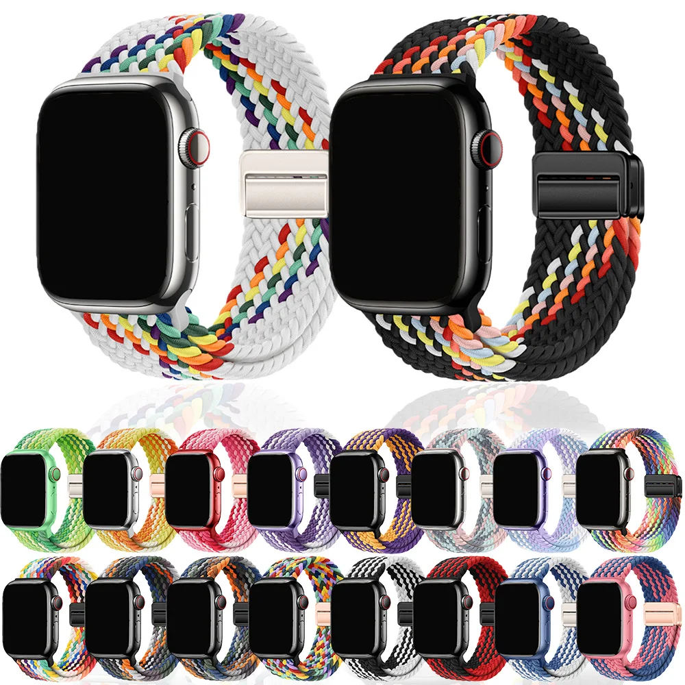 

Fashion Nylon Braided Loop Strap for Apple Watch 9/8/7/6 Ultra2 49mm 45mm 41mm Magnetic Wristband for Iwatch 5/4/3/2 SE Bracelet