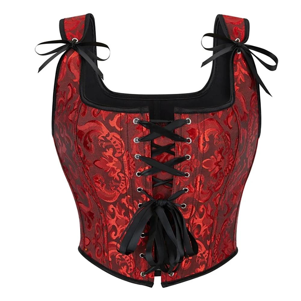 

Victorian Fashion Corset Crop Top Tops Retro Brocade Bustier with Straps Medieval Renaissance Corset Bodice Camisole Bustier