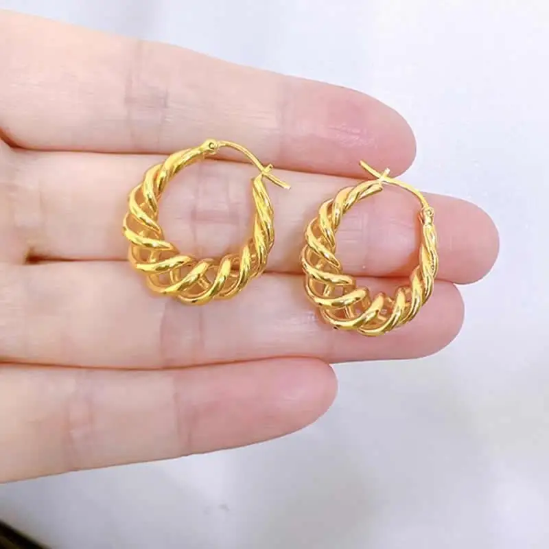 Pure 18K Yellow Gold Earrings Women AU750 Gold Hoop Earrings