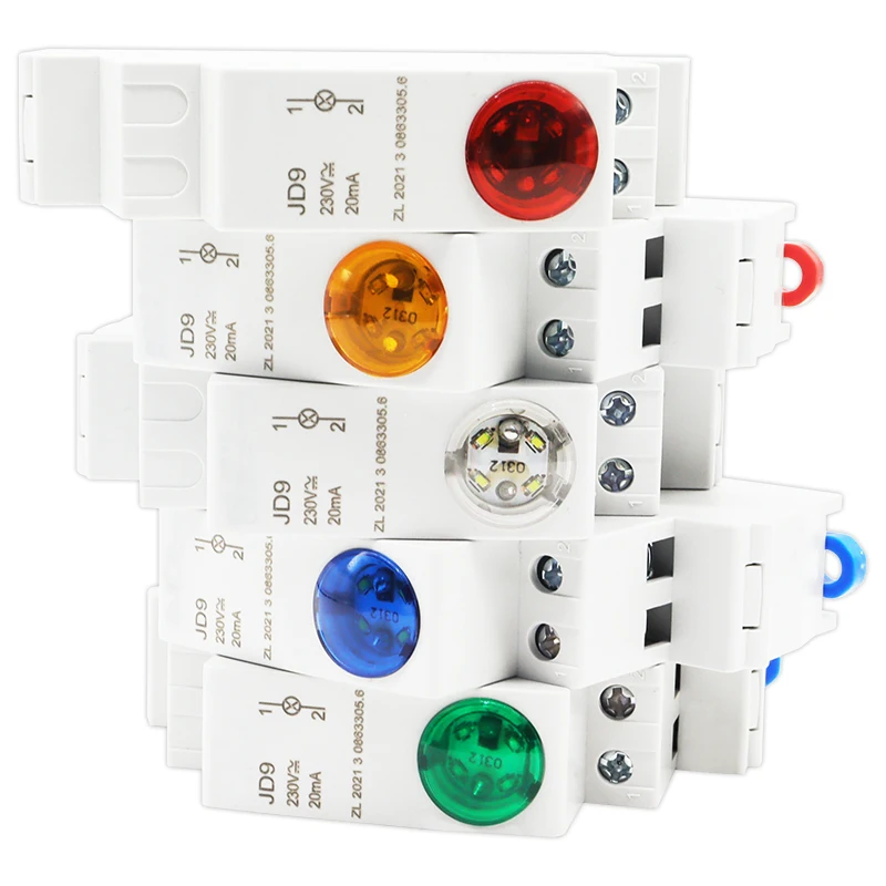 Din Rail Mount LED Signal Lamp Series, AC, DC, 24V, 220V, Luzes Indicadoras Piloto, JD9