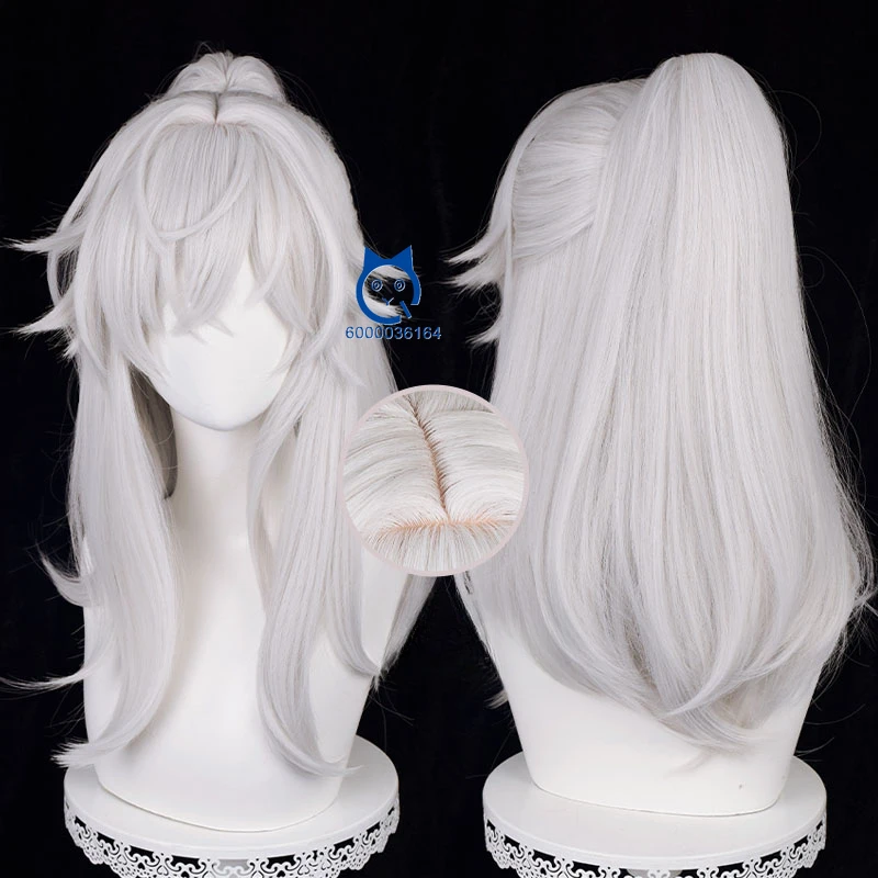 

Jing Yuan Cosplay Game Honkai Star Rail Hot Sale 50cm Long Silver White Ponytail Wigs Scalp Hair Heat Resistant Synthetic Wigs