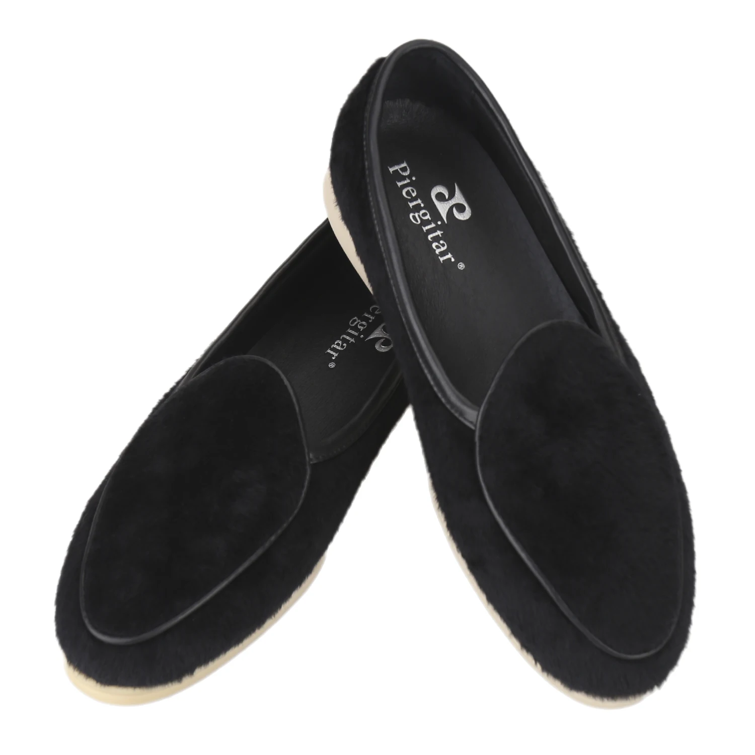 Piergitar Autumn/Winter Model Handcrafted Black And Navy Wool Belgian-Style Slip-On Flats Non-Slip Sole Men's Airwalk Loafers