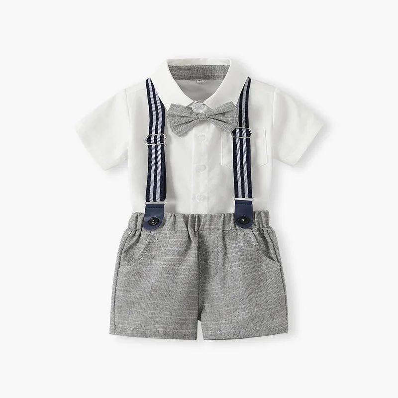 New Boys' Suit 2026 New Summer Overalls Performance Suit Baby Two-piece Set One Year Old College Style Dress