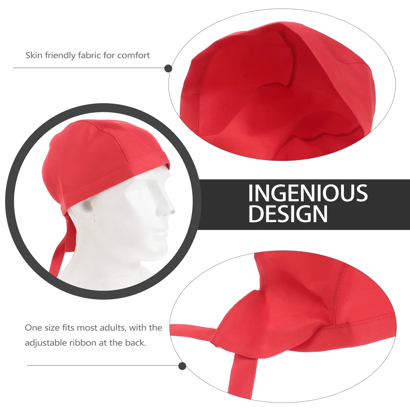 Chapeau de Chef en toile rouge, ruban réglable, casquette de crâne de restauration, doux et confortable pour hommes et femmes, vêtements de travail de cuisine