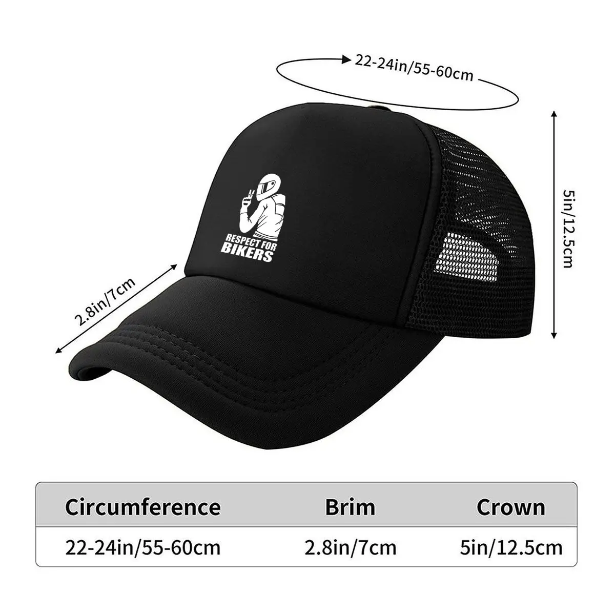 Respect for Bikers_ Vintage - Adjustable Strap, Lightweight Breathable Black Hat for Cyclists, Unise 2026 Mesh Baseball Cap