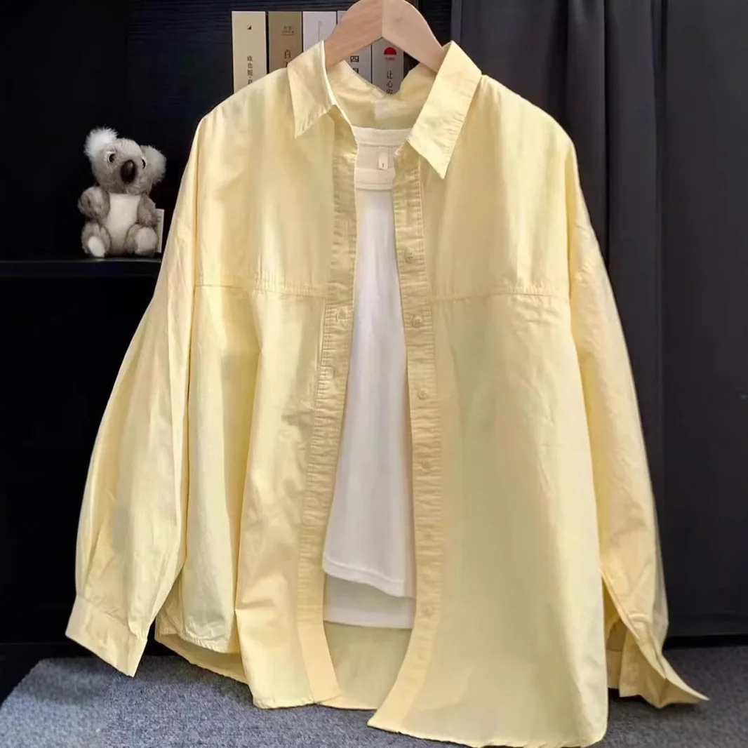 Baumwolle Damen Frühling und Herbst lose lässige schlankmachende vielseitige einfarbige Hemd