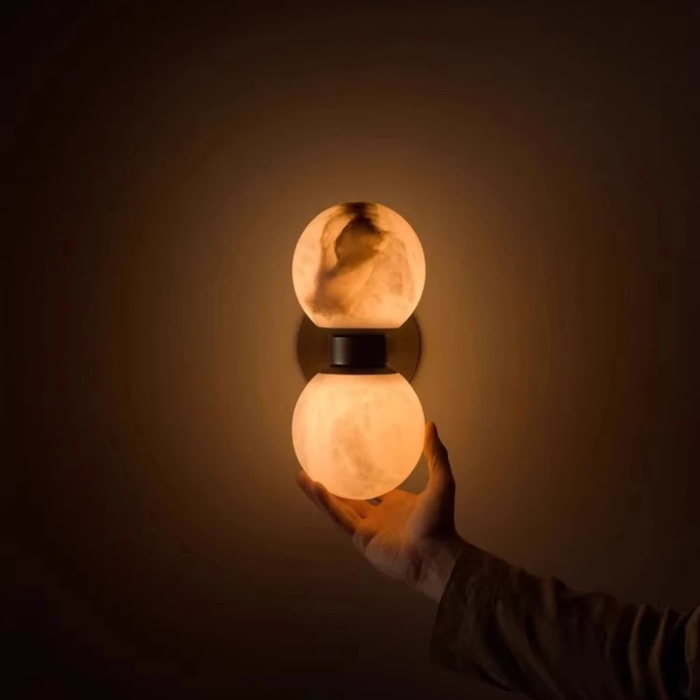 Globe Wall Sconce Lamp Marble Retro Natural Marble Sconces Wall Lights for Bedroom Living Room Stairs Wall Lights for Home