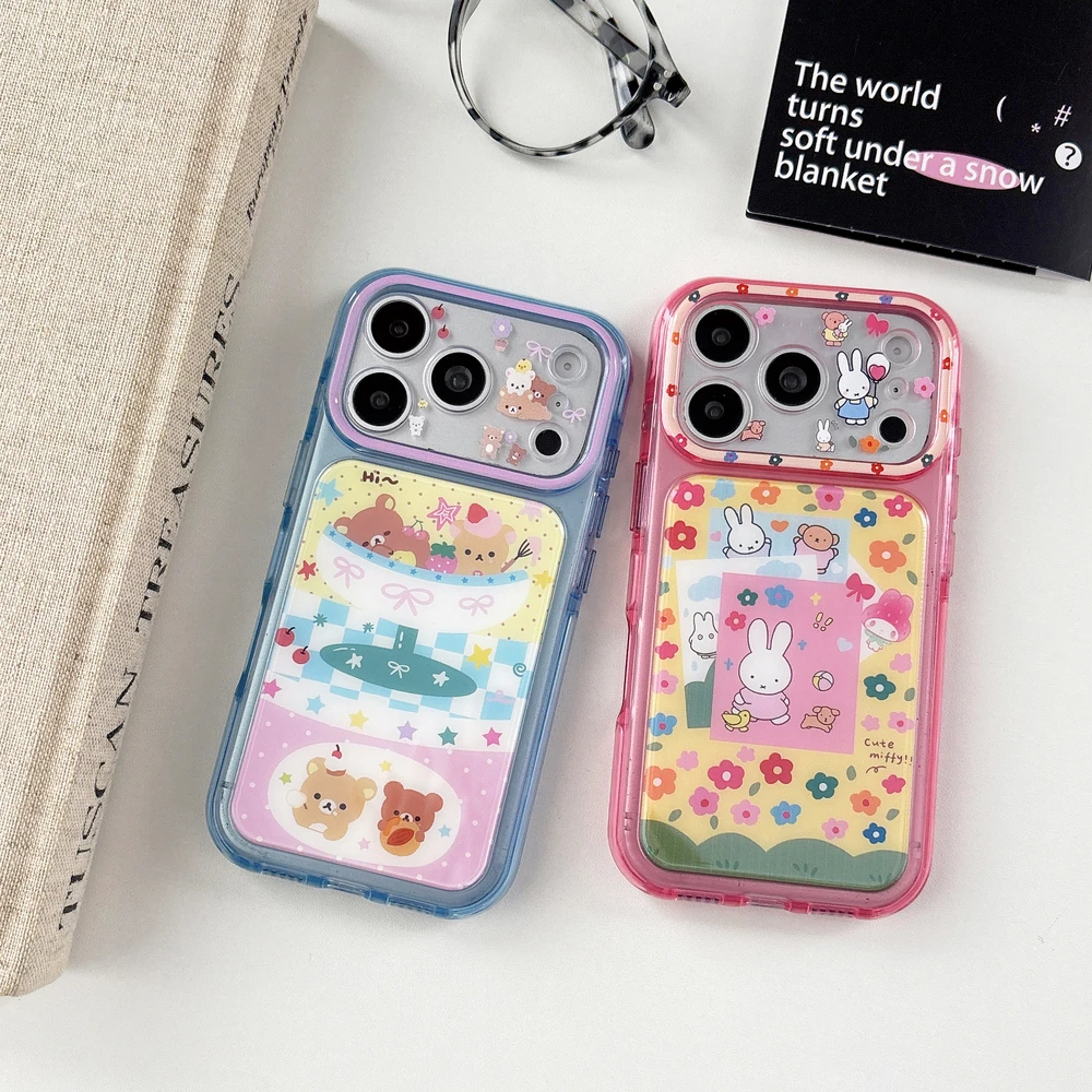 Coque de téléphone antichoc rigide motif dessin animé mignon Rilakkuma Ours Fleur Miffy Lapin pour iPhone 17 Pro 16 15 Pro Max
