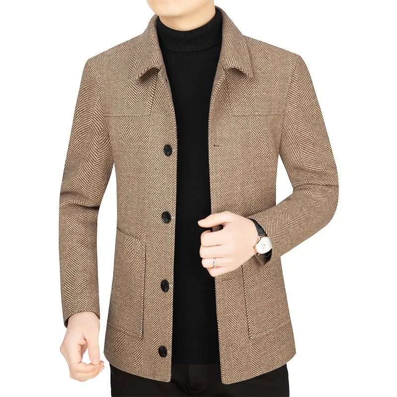 CY493 2024 Autumn/winter New Middle-aged Men's Lapel Wool Jacket Top Dad High-end Business Casual Jacket