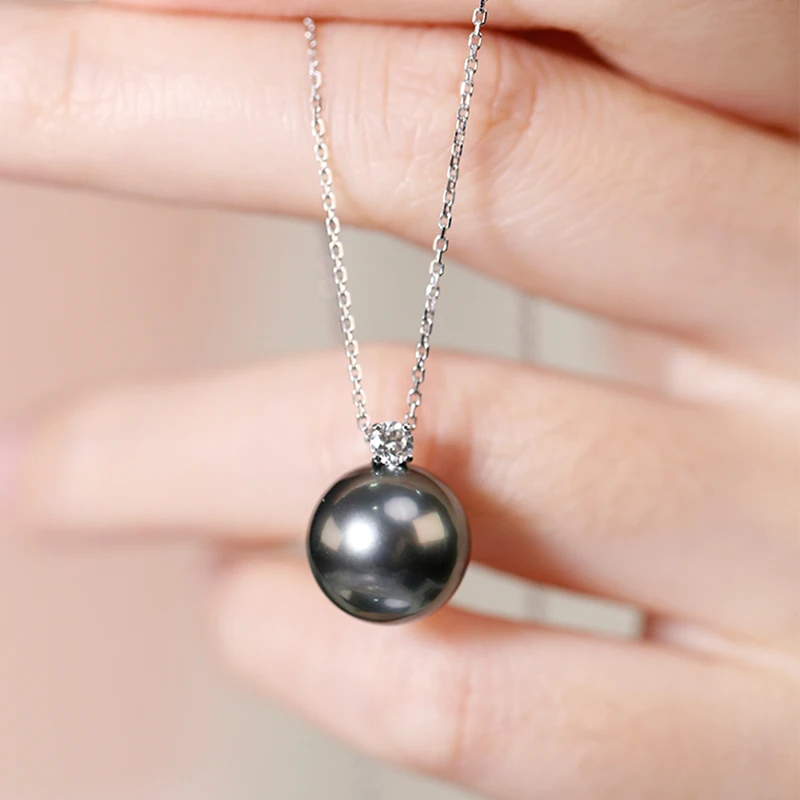 NYMPH Real 18K Gold Natural Tahitian Black Necklace Pendnat   Fine Jewelry Au750 Wedding Box Brand Trendy Gift For Women D647