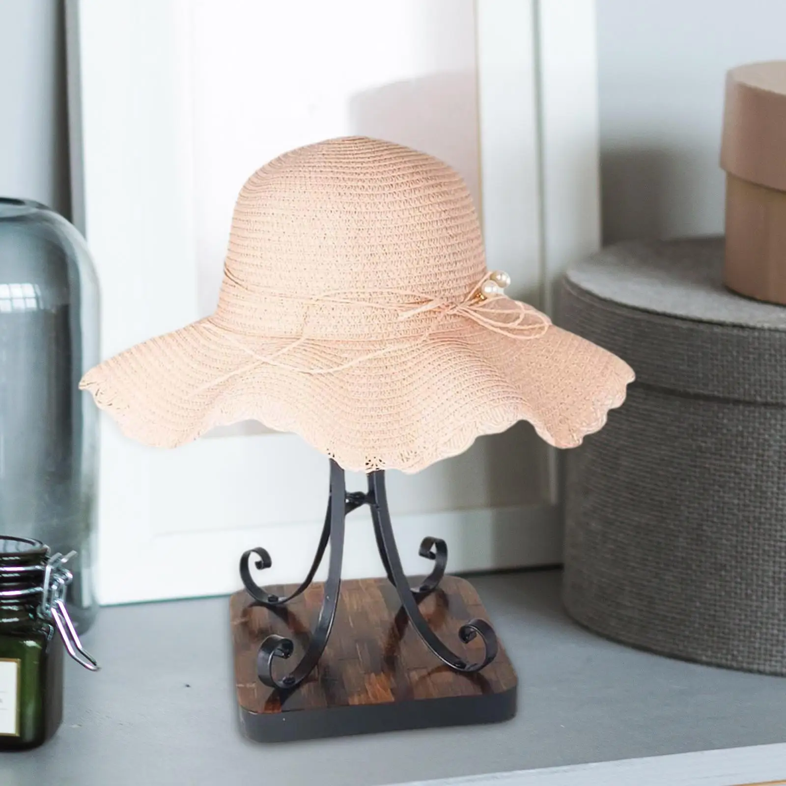 Hat Stand Wig Display Rack Hairpieces Organizer Wood Base Storage Cap Holder Desktop Hat Shop Freestanding Baseball Hat Rack