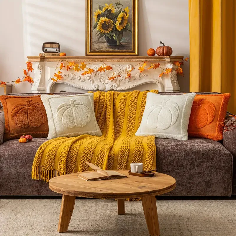 45X45Cm Musim Gugur Halloween Thanksgiving Sarung Bantal Labu Berlapis Bordir Ruang Tamu Kamar Tidur Sofa Sarung Bantal Lembut Hadiah Ibu