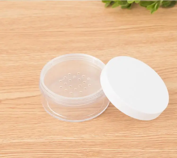 100pcs 50g Makeup Powder Box Empty Portable Jar Net Compact Cosmetics Packaging Plastic Cream Jar With Black Lid Gridding ni26